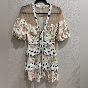 NWT For Love & Lemons Mixed Print Dress
